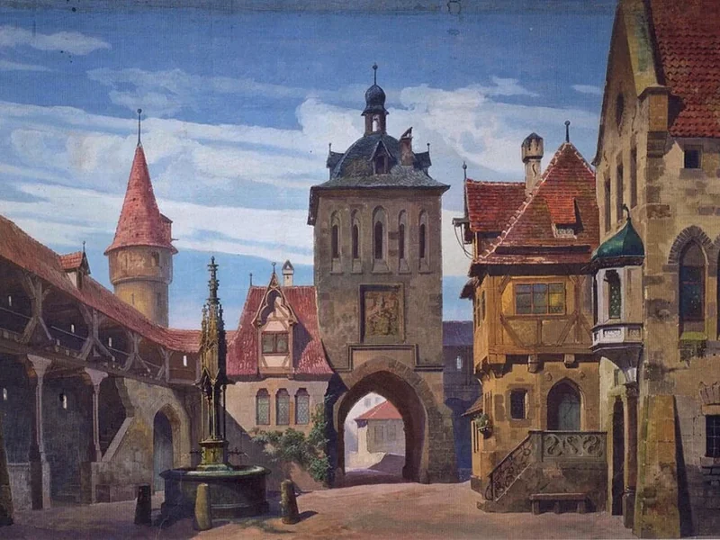 1856-Wilhelm Plappert - Scenografia - sfondo di una città medievale
